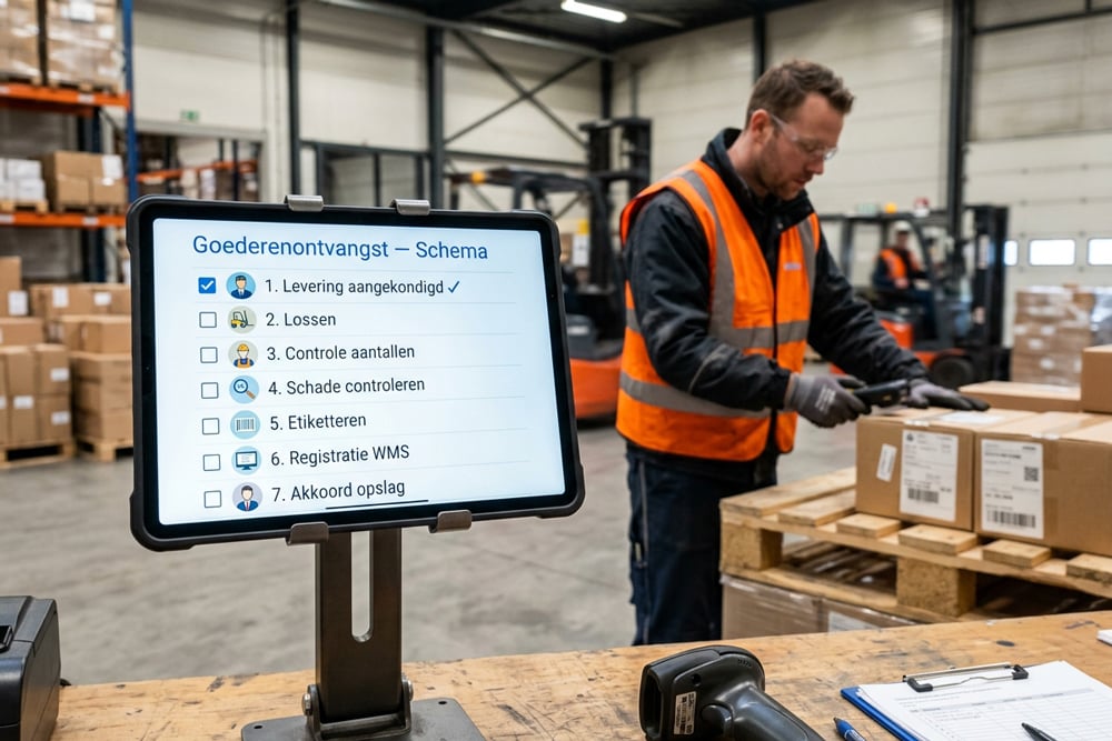 Tablet-met-een-digitale-checklist-voor-goederenontvangst-in-een-magazijn